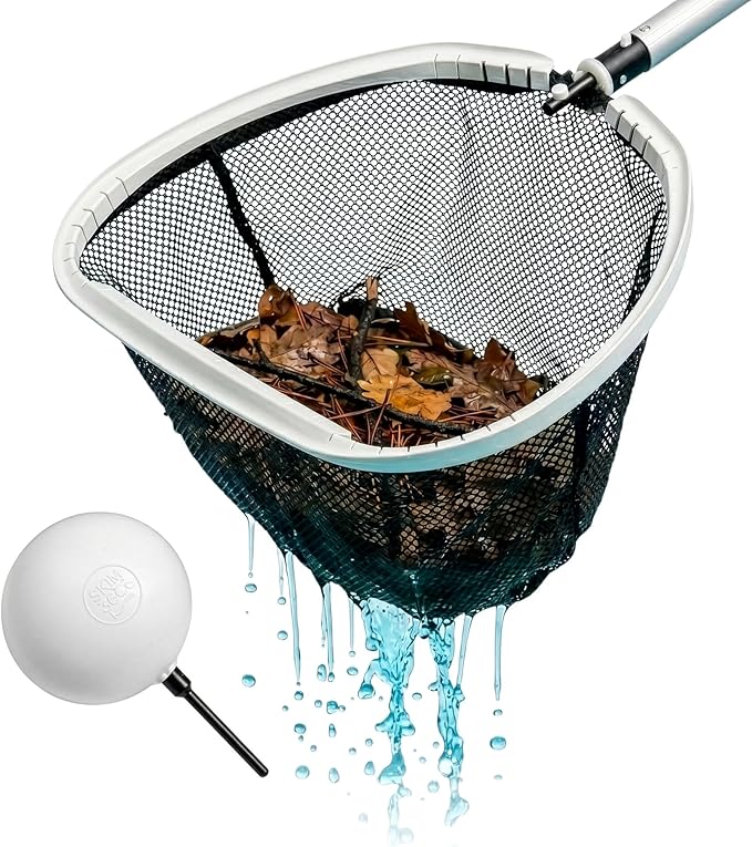 16" Pool Skimmer with Float - 360° Rotating Pool Skimmer Net for Daily Cleaning - Zero Pole Weight, Effortless Debris Removal (18" Rake Leaf Net/Polyester)