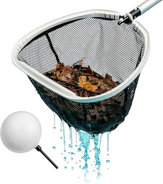 16" Pool Skimmer with Float - 360° Rotating Pool Skimmer Net for Daily Cleaning - Zero Pole Weight, Effortless Debris Removal (18" Rake Leaf Net/Polyester)