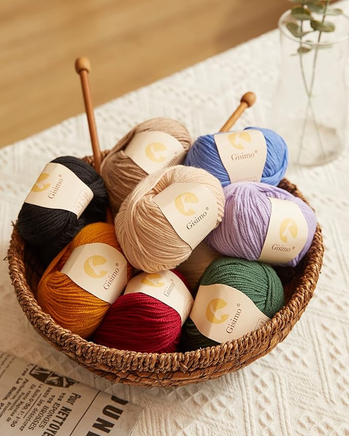 100% Merino Wool Yarn, 6-Ply Luxurious and Soft Yarn for Hand Knitting & Crocheting, 1.76 OZ/50g, 127 yds/116 Meters (White, 1 Ball)