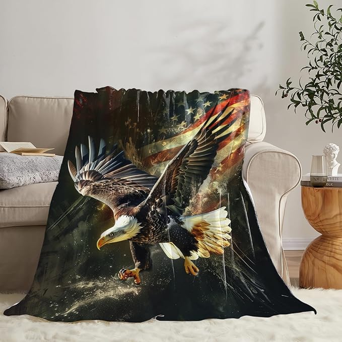 Tijuboni American Eagle Throw Blanket Eagle Gifts for Girls Boys Women Men Kids Adults Soft Flannel Fleece Blanket for Couch Sofa Bed Home Decor 60"x80"