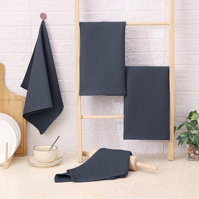 Homaxy 100% Cotton Waffle Weave Dish Cloths - 24 Pack Soft and Absorbent Dish Towels - 12 x 12 Inches Quick Dry Dish Rags - Dark Grey