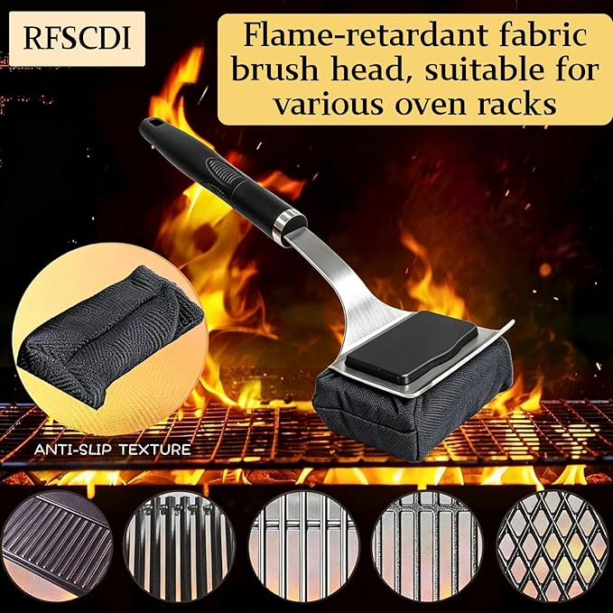 Grill Brush for Outdoor Grill Bristle Free - Reinforced Grill Cleaner Scraper BBQ Brush - Replaceable Head Barbecue Grill Cleaning Brush - Safe BBQ Accessories Grill Tools (Black)