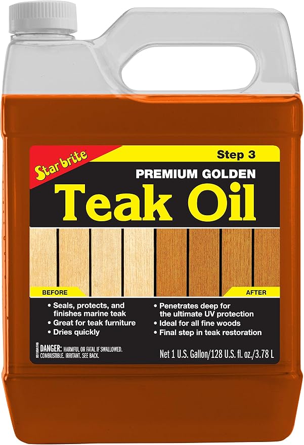STAR BRITE Premium Golden Teak Oil - Sealer, Preserver & Finish for Outdoor Teak & Other Fine Woods - Step 3-1 GAL (085100) & One Step Teak Cleaner & Brightener - 32 OZ (094932), White