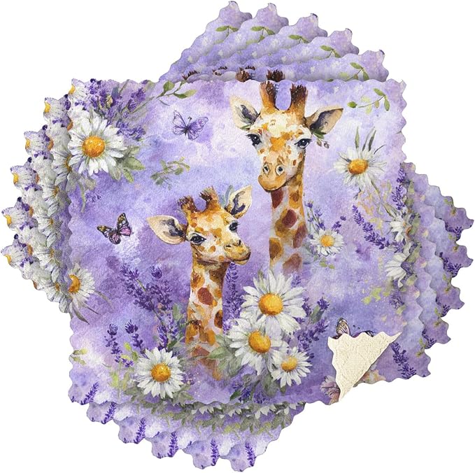 Watercolor Giraffe Daisy Purple Kitchen Towels Dish Cloths Set of 6 Microfiber Cleaning Cloths for Cars Super Absorbent Machine