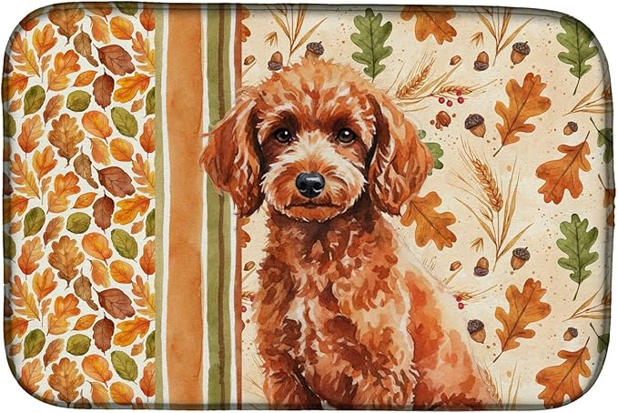 Caroline's Treasures Toy Red Poodle Heirloom Fall Dish Drying Mat Absorbent Dish Drying Mat Pad for Kitchen Counter Dish Drainer Mat for Countertop, 14 x 21", Multicolor