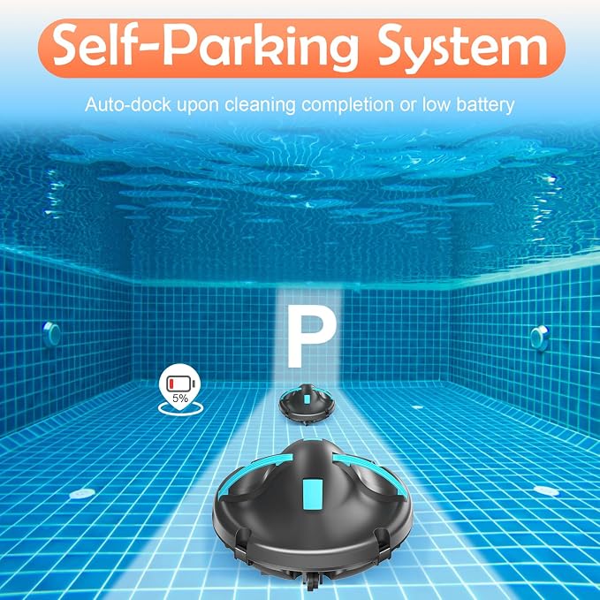 (2026 New) Pool Vacuum for Above Ground Pool, Cordless Robotic Pool Cleaner with Dual Motors Strong Suction, 130-Min Runtime, Auto-Parking, Pool Vacuum Robot for Inground Flat Pools Up to 1100 Sq.Ft