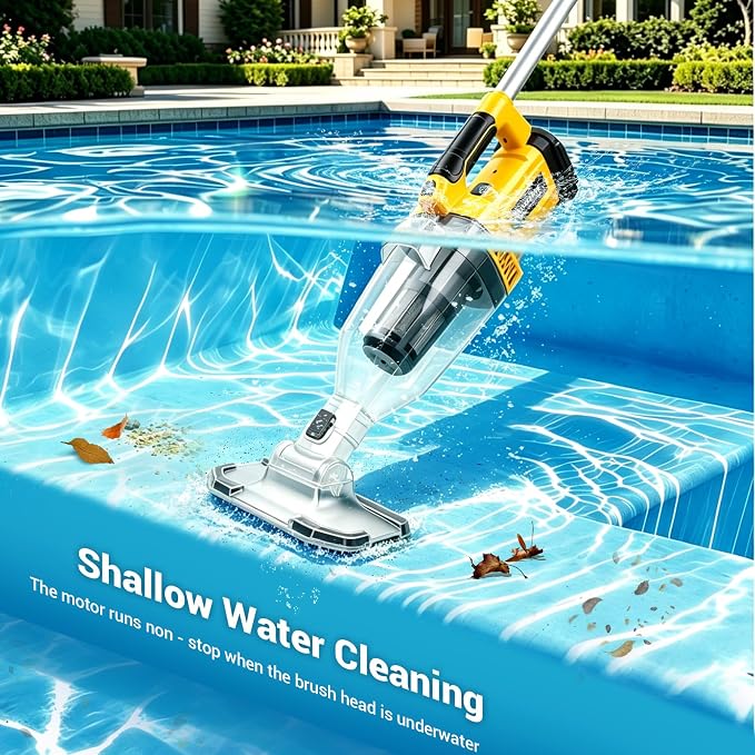 Pool Vacuum for Above Ground Pool Compatible with Dewalt 20V Battery, Cordless Pool Cleaner with 86' Extension Pole, 18.5 GPM Beast-Level Suction Efficient Leaf and Debris Removal (Tool Only)