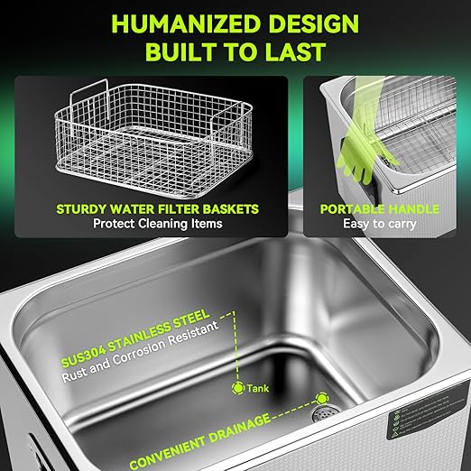 Commercial Ultrasonic Cleaner, ECO Mode, Heating, Degas Mode, ECO Energy-Saving Ultrasonic Cleaning Machine Excellent for Labs,Carburetor,Jewelry,Dentures,Automotive & Industrial Parts. (15L)