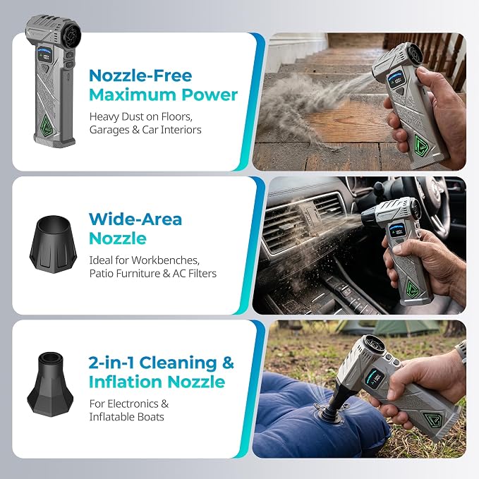 Compressed Air Duster, 130000RPM Electric Air Duster with Smart LED Display, Stepless Speed Control, Fast Charging 8000mAh Rechargeable Air Blower for PC Keyboard, Car and Home Cleaning