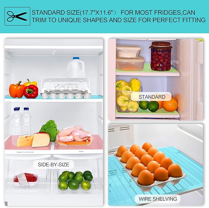 16 Pcs Refrigerator Liners Mats Washable, Refrigerator Mats Liner Waterproof Oilproof, Shinywear Fridge Liners for Shelves, Cover Pads for Freezer Glass Shelf Cupboard Cabinet Drawer (4 Color Mixed)