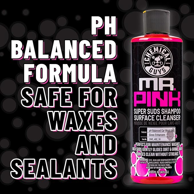 Chemical Guys Mr. Pink Car Wash Soap & Chenille Wash Mitt Kit - 64 oz High Foaming Auto Shampoo with Plush Microfiber Mitt - Safe for Cars, Trucks, Motorcycles, and RVs - Scratch-Free Cleaning Combo