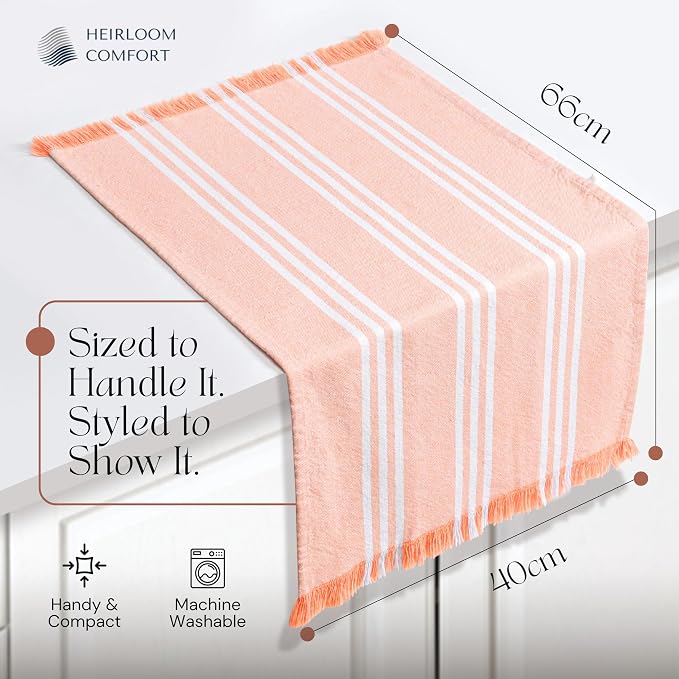 5 Pack Monochrome Stripe Dish Towels with Fringes, 16x26 Inch, 100% Cotton, Ultra Absorbent & Reusable, Quick Drying Kitchen Towels for Cleaning, Cooking, Drying, Easy Care, Orange