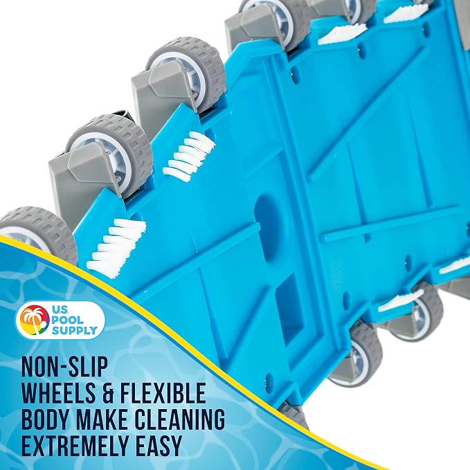 U.S. Pool Supply 23" Manual Pool Vacuum Head for Inground Pools, Extra-Wide, Side Brushes, Flexible, Weighted - Swivel Direction-Control Metal Pole Handle - 7lbs 6 Weights, 12 Wheels, Attach 1.5" Hose