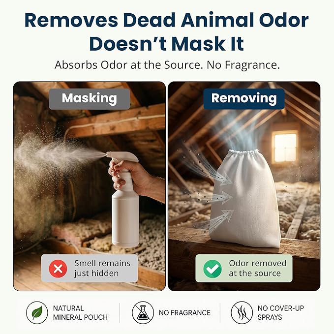 SMELLEZE Dead Animal Odor Eliminator for Home - Removes Rodent & Mouse Smell in Wall, Attic, Crawlspace - Reusable Pouch, Pet Safe, USA Made, 375 sq.ft