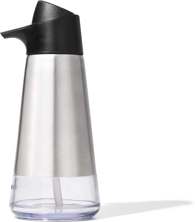 OXO Good Grips Stainless Steel Easy Press Soap Dispenser & Good Grips Stainless Steel Sponge Holder,Black