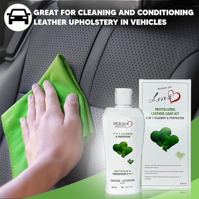 Excelsior Revitalizing 2 in 1 Leather Cleaner & Conditioner Care Kit Includes Polishing Cloth & Sponge