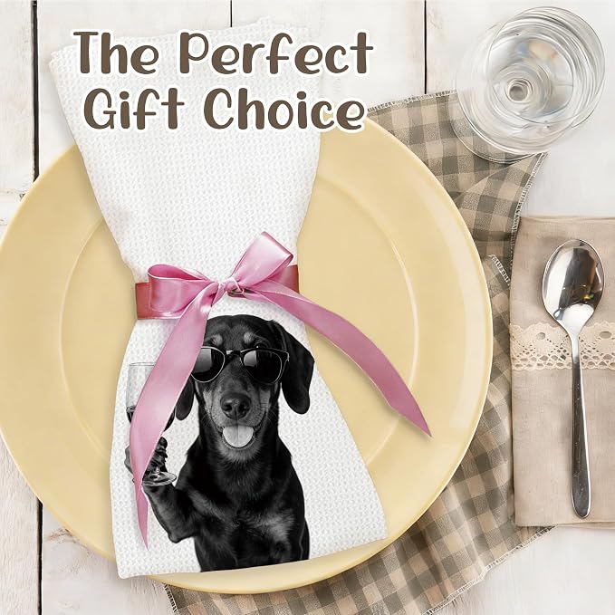 Funny Dachshund Kitchen Towels Set of 2, Dog Kitchen Bar Accessories, Dog Chef Gifts for Women Decorative Hand Towels for Kitchen Decor, Dachshund Lovers Dish Tea Towel, 16x24 Inch