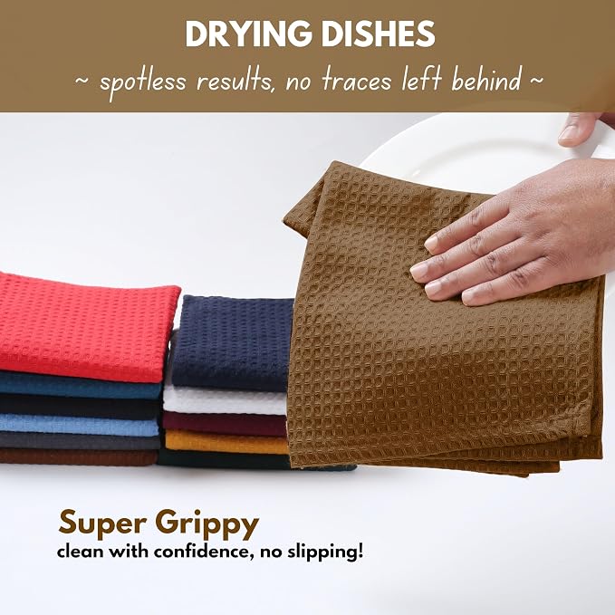 Native Fab Cotton Dish Towel & Dishcloths 8 Piece Set - Soft, Absorbent, Durable, Washable, Fast Drying Towels for Cleaning, Cooking, Baking - Ideal for Home, Kitchen, BBQ & Outdoor Use - Brown