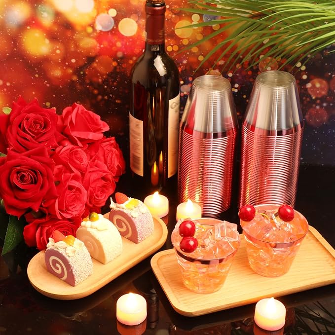 Lounsweer 100 Pcs 9oz Rimmed Plastic Cups Wedding Clear Cocktail Cups Heavy Duty Disposable Wine Glasses for Birthday Bridal Shower Baby Shower Holiday Celebrations(Pink)
