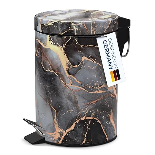 Sanilo Small Bathroom Trash Can with Lid [1.3 Gallon], Lidded Tiny Trashcan for Garbage, Mini Metal Bin with Soft Closing Mechanism, Bath Room Accessoire Wastebin with Inner Bucket (Marble Abstract)