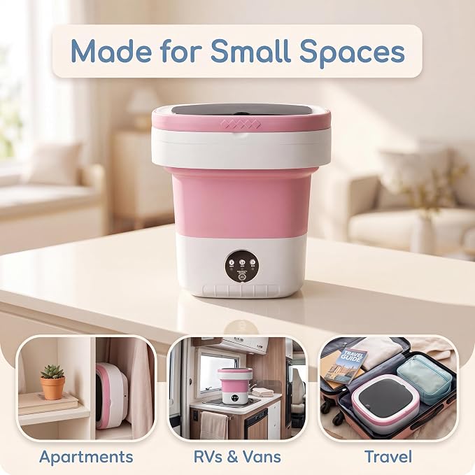 Mini Portable Washing Machine, Foldable 21L/5 Gallon Collapsible Washer, Quiet Compact Laundry Bucket for Dorm, Apartment, RV, Camping, and Travel, Light Pink