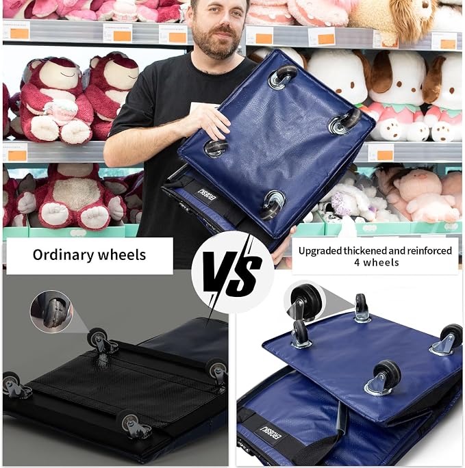 (Medium, Navy) Reusable Grocery Bag on Wheels, 70L Foldable Rolling Tote, Extra Storage for Shopping, Zipper Clouser Shopping Carts for Groceries, Laundry, Organization, Moving,4 Heavy Duty Wheels | Bag on Wheels