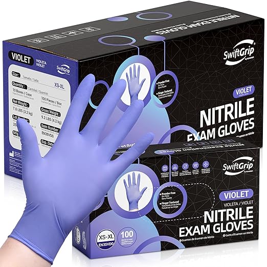 SwiftGrip Disposable Nitrile Exam Gloves, 3-mil, XL, Case of 1000, Violet Nitrile Gloves Disposable Latex Free for Medical, Cleaning, Cooking & Esthetician, Food-Safe, Powder-Free, Purple, Non-Sterile
