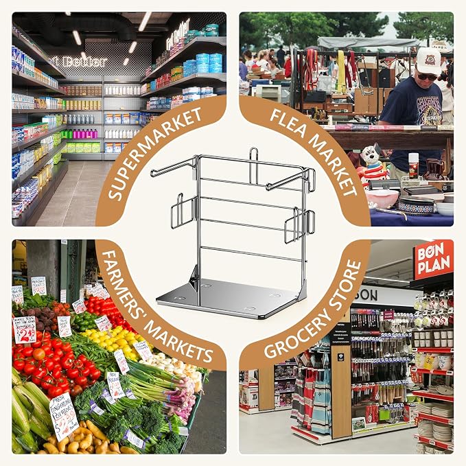 Grocery Bag Holder - Plastic Bag Organizer, Detachable Metal Shopping Bag Holder for Grocery Store & Business