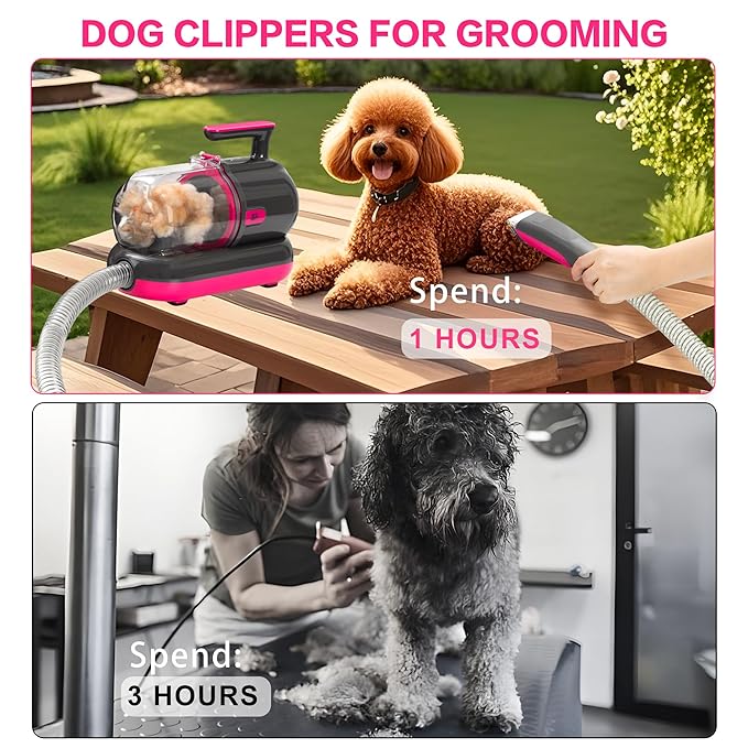 Dog Grooming Vacuum Kit with Clippers and Nail Grinder, 1.2L Pet Grooming Vacuum for Shedding, Low-Noise Dog Hair Vacuum with Grooming Brush for Home Cleaning Grooming,Dyson-Style Gray