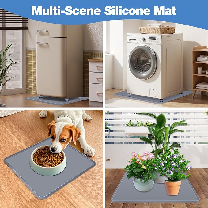 ToLanbbt Mini Fridge Silicone Mat with 4 Base Raisers - 20" x 20" x 0.6" Mini Fridge Drip Tray Under Refrigerator Mat Carpet Floor Protector Leak-Resistant Portable AC Pan for Washing Machine, Gray
