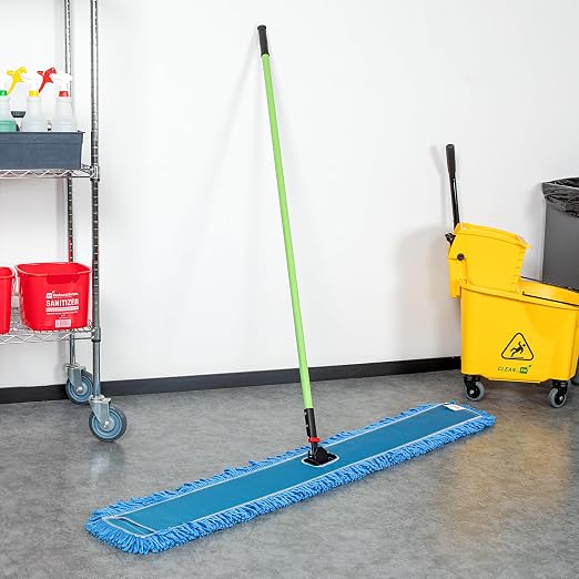 Restaurantware-Clean Tek Professional 59.84 x 5 Inch Dry Floor Mop, 1 Reusable Dust Mop - 64-Inch Handle, Secure Attachment, Blue Microfiber, Machine Washable, for Floor, Cleaning Home Or Office