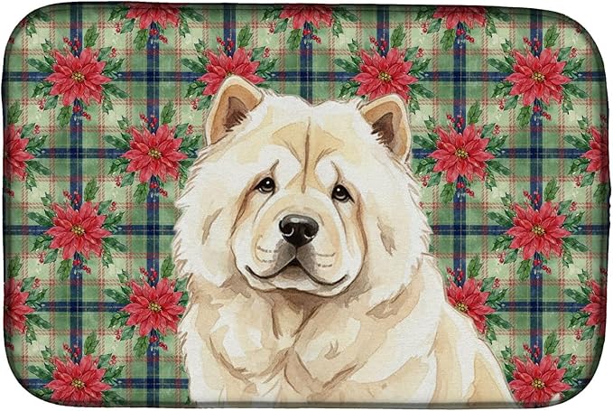 Caroline's Treasures Cream Chow Chow Christmas PoinsettIas Dish Drying Mat Absorbent Dish Drying Mat Pad for Kitchen Counter Dish Drainer Mat for Countertop, 14 x 21", Multicolor