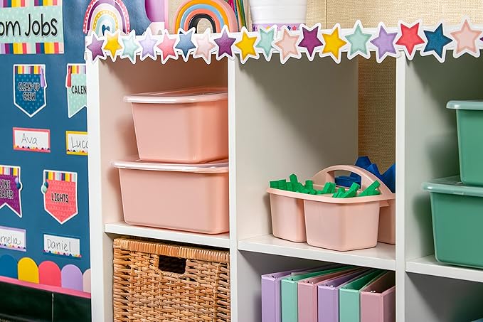 Teacher Created Resources Blush Portable Plastic Storage Caddy 6-Pack for Classrooms, Kids Room, and Office Organization, 3 Compartments