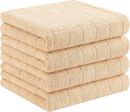 Homaxy 100% Cotton Terry Kitchen Towels(Apricot, 13 x 28 inches), Checkered Designed, Soft and Super Absorbent Dish Towels, 4 Pack