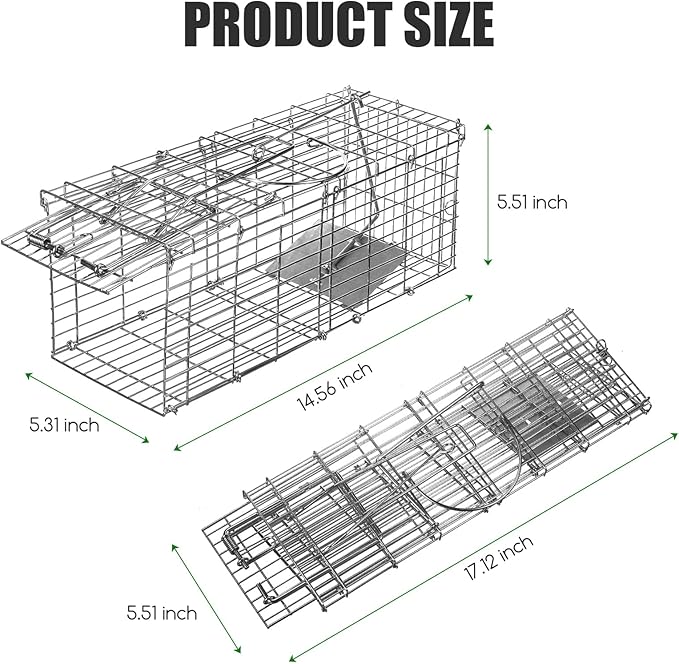 Humane Rat Trap Outdoor Indoor Collapsible Mouse Trap Chipmunk Traps Small Rodents Animal Mice Vole Hamsters Live Cage,Heavy Duty Metal & Reusable Easy to Catch and Release,2 Pack