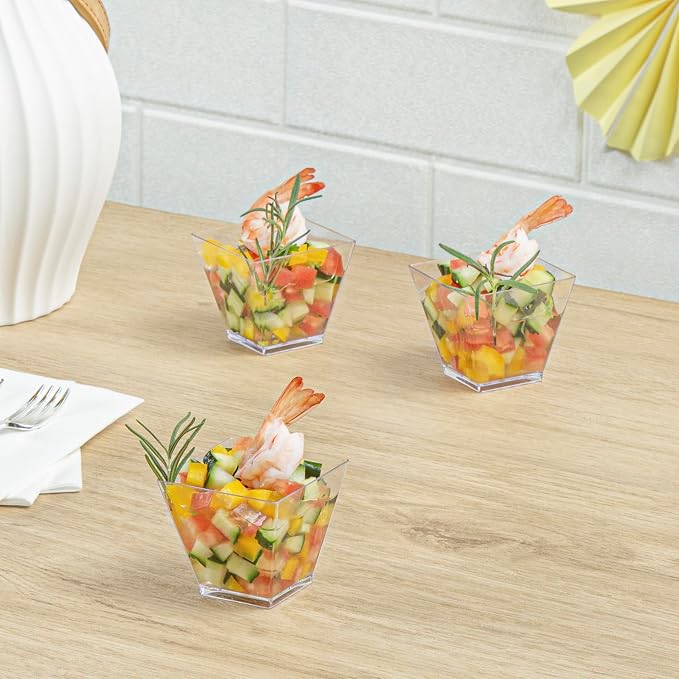 Restaurantware 2 Ounce Mini Kova Cups 20 Square Small Appetizer Cups - Lids Sold Separately Heavy-Duty Clear Plastic Parfait Cups Serve Mousse Puddings Or Samples For Weddings Or Parties