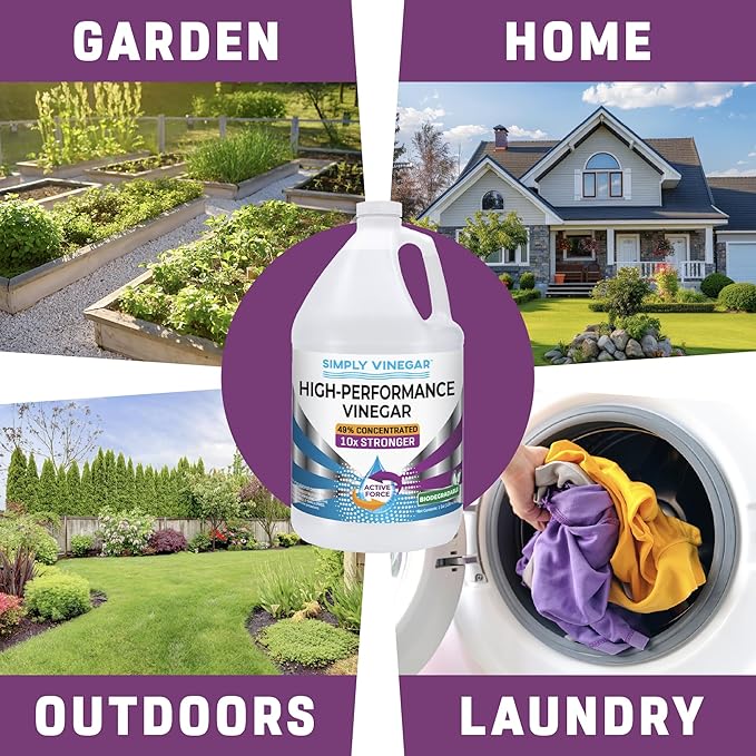 Simply Vinegar Industrial Strength 49% Vinegar – High-Performance Concentrated Cleaner for Home, Garden, Driveways & More – Biodegradable & Bleach-Free (Not for Food Use) - 1 Gallon (128 oz)