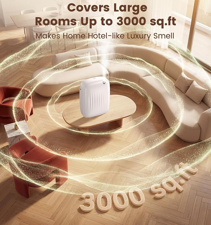 Ziweo Waterless Essential Oil Diffuser - Whole-Home Scent Cold Air Diffuser Up to 3000sq.ft for Large Home Office Hotel - Adjustable Intensity & Time, App & Panel Control - Quiet, Wall Amount - 400ml