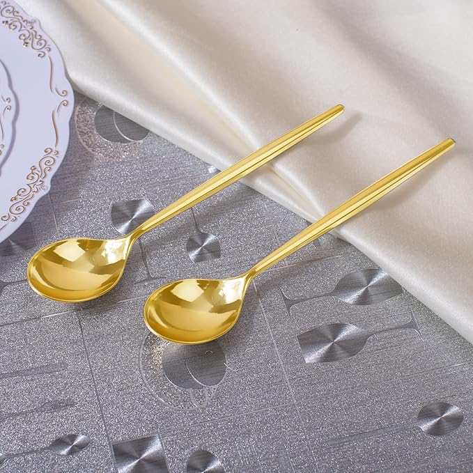 U-QE 180Pcs Gold Plastic Spoons, Disposable Heavy Duty Plastic Spoons, Heavyweight Plastic Spoons, Gold Plastic Silverware Perfect For Parties, Weddings and Other Daily Events