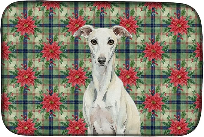 Caroline's Treasures White Whippet Christmas PoinsettIas Dish Drying Mat Absorbent Dish Drying Mat Pad for Kitchen Counter Dish Drainer Mat for Countertop, 14 x 21", Multicolor