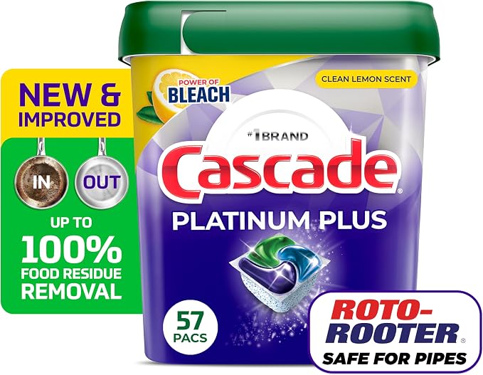 Cascade Platinum Plus Dishwasher Pods, Dishwasher Detergent, Dish Detergent Soap, Lemon, 57 Count (Pack of 2)