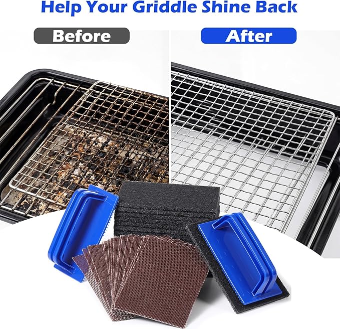 Reallnaive 93 Pcs Griddle Cleaning Kit Screen Holder Grill Screens Cleaning Pads Heavy Duty Abrasive Mesh Pads for Flat Tops, Cast Iron, Stainless Steel Griddle Cleaner Accessories Bundle (Blue)
