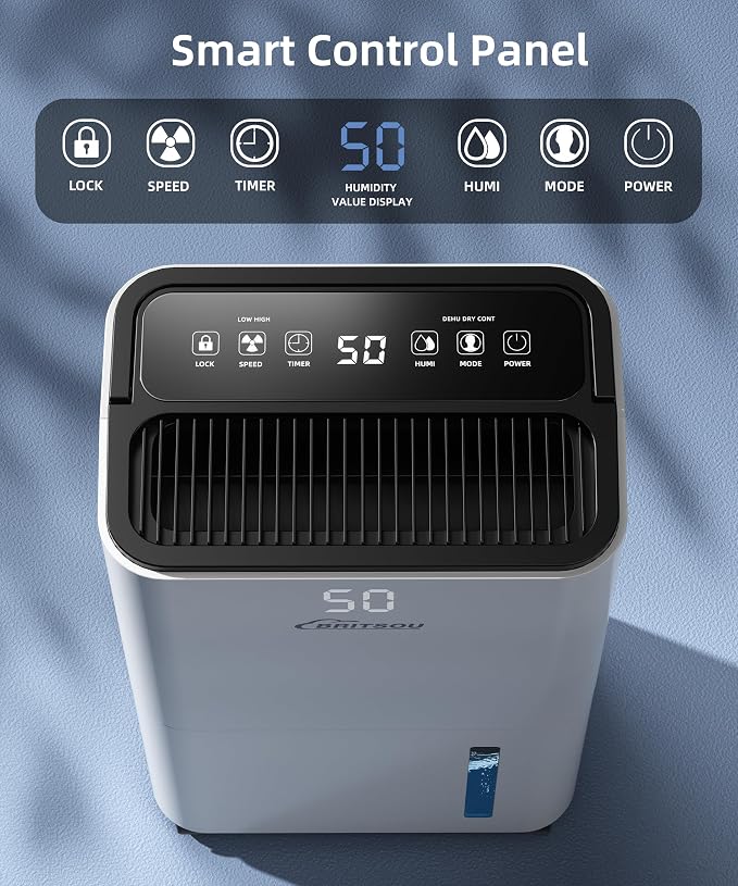 34 Dehumidifier for Basement and Bedroom, Covers 3500 Sq.Ft with Drain Hose, Smart Operation with 3 Modes - Ideal for Home, Bathroom, Garage.