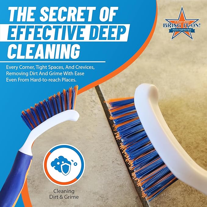 Bring It On Grout Cleaning Brush 2-Pack – Crevice Cleaning Brush with Stiff Nylon Bristles, 8-Inch Heavy-Duty Scrub Brush for Tile, Grout, Shower, Bathroom, Kitchen, Corners & Tight Spaces