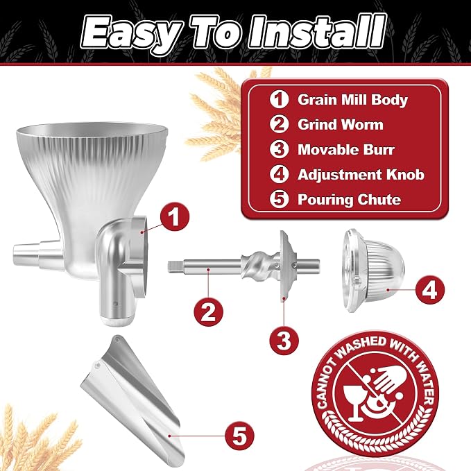Grain Mill Attachment for KitchenAid Stand Mixer, All Metal 12 Levels Grain Grinder for Kitchen aid, Grain Mill for Flour, Wheat, Corn, Oats, Buckwheat, Millet, Low-Oil