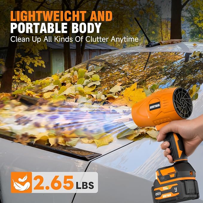 ALLOYMAN Leaf Blower Cordless 20V, 400 CFM 180MPH Electric Leaf Blower with Battery and Charger, Lightweight Handheld Blower with Adjustable Speed for Lawn Care, Yard, Patio, Leaves and Dust