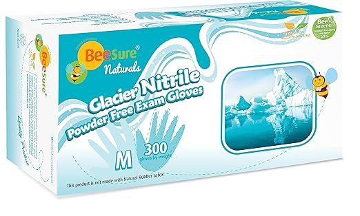 BeeSure BE2927case Powder Free Exam Gloves, Nitrile, Beaded-Cuff, Medium, Blue (Pack of 3000)