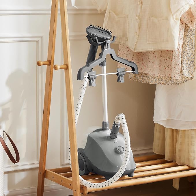 1500W Standing Garment Steamer - 45s Fast Heat-Up, 55 Min Steam Time, 1.7L Tank, with Wheels (Gray)