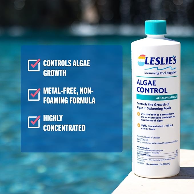 Leslie's Algae Control Pool Algaecide and Algae Preventer for Swimming Pools and Spas - Non-Staining, Non-Foaming Formula - Prevents Algae Growth - 1 Quart
