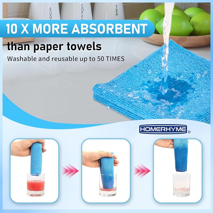 12 Pack 25''*15'' Microfiber Bathroom Hand Towels, with Microfiber Towel Roll, 75 Pack Tear Away Cleaning Towels, Reusable Microfiber Cleaning Cloths.